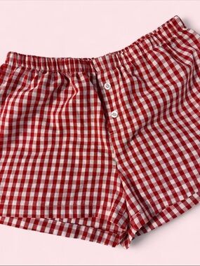 Red Gingham Elastic Waist Boxer Style Shorts
